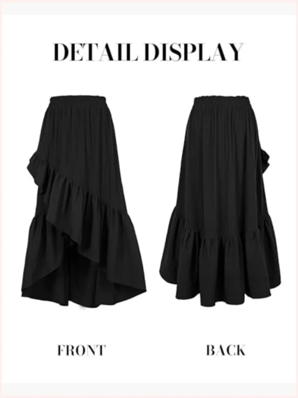Western Boho Ruffle Maxi Skirt Asymmetrical High Low Flowy Midi - Picture 5 of 7